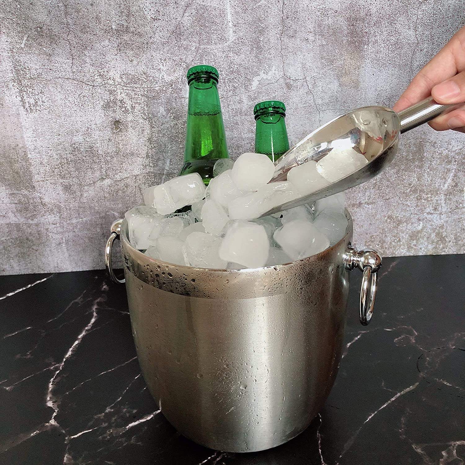 Cubo de hielo de doble pared aislado hecho de champán y cubo de vino mantiene el hielo congelado más tiempo Cubo de hielo de acero inoxidable de 3 litros con tapa