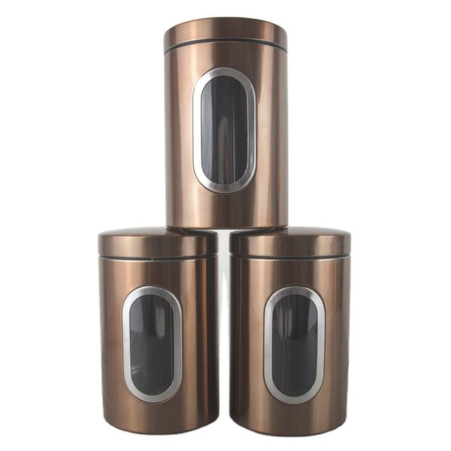 Recipiente hermético de cocina de acero inoxidable y Metal, juego de botes de almacenamiento de té, azúcar y granos de café con tapas