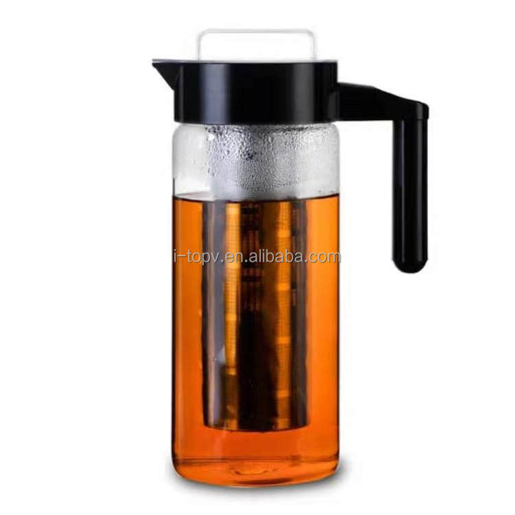 Cafetera de café en frío de vidrio con filtro de acero inoxidable