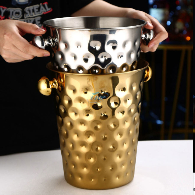 Cubo de bebida de Metal martillado de 4 cuartos de galón, cubo de hielo aislado más largo con asa para champán y vino