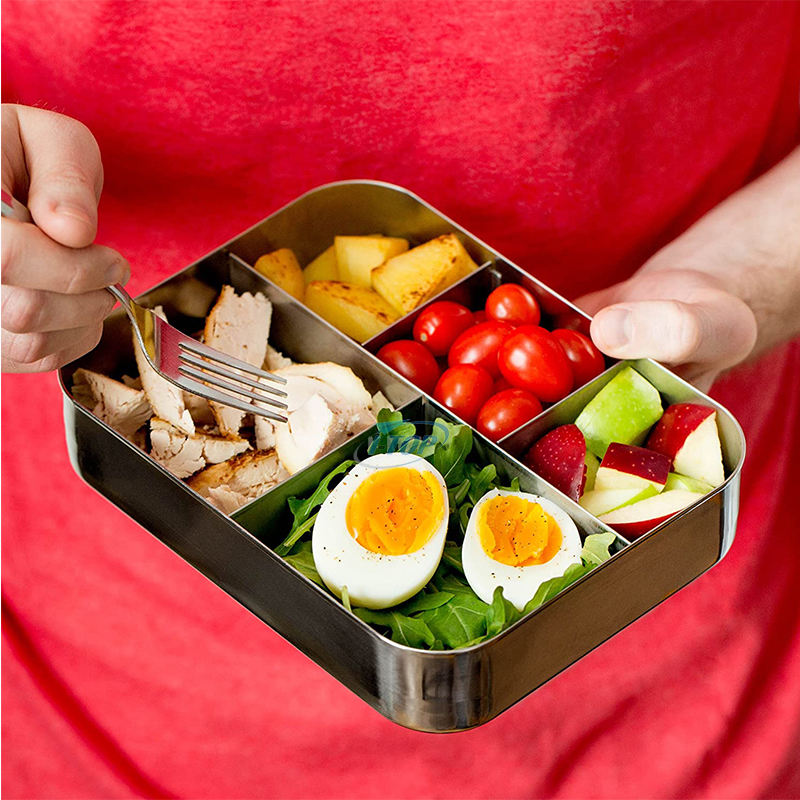 Fiambrera bento ecológica de alta calidad sellada rectangular a prueba de fugas, fiambrera de acero inoxidable de doble capa para niños y adultos