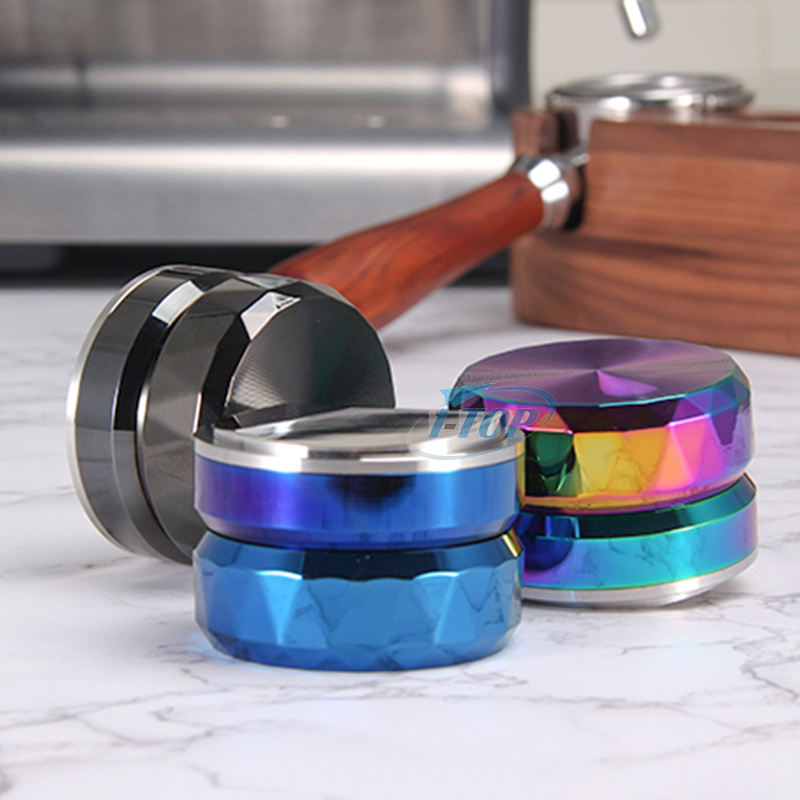 Distribuidor de café ajustable azul metálico Base de acero inoxidable 304 para suavizar el nivelador de café en polvo