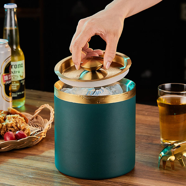 Cesta de hielo portátil de lujo de 3L para cóctel, enfriador dorado, cubo de vino, cubo de hielo de acero inoxidable de doble pared para fiestas