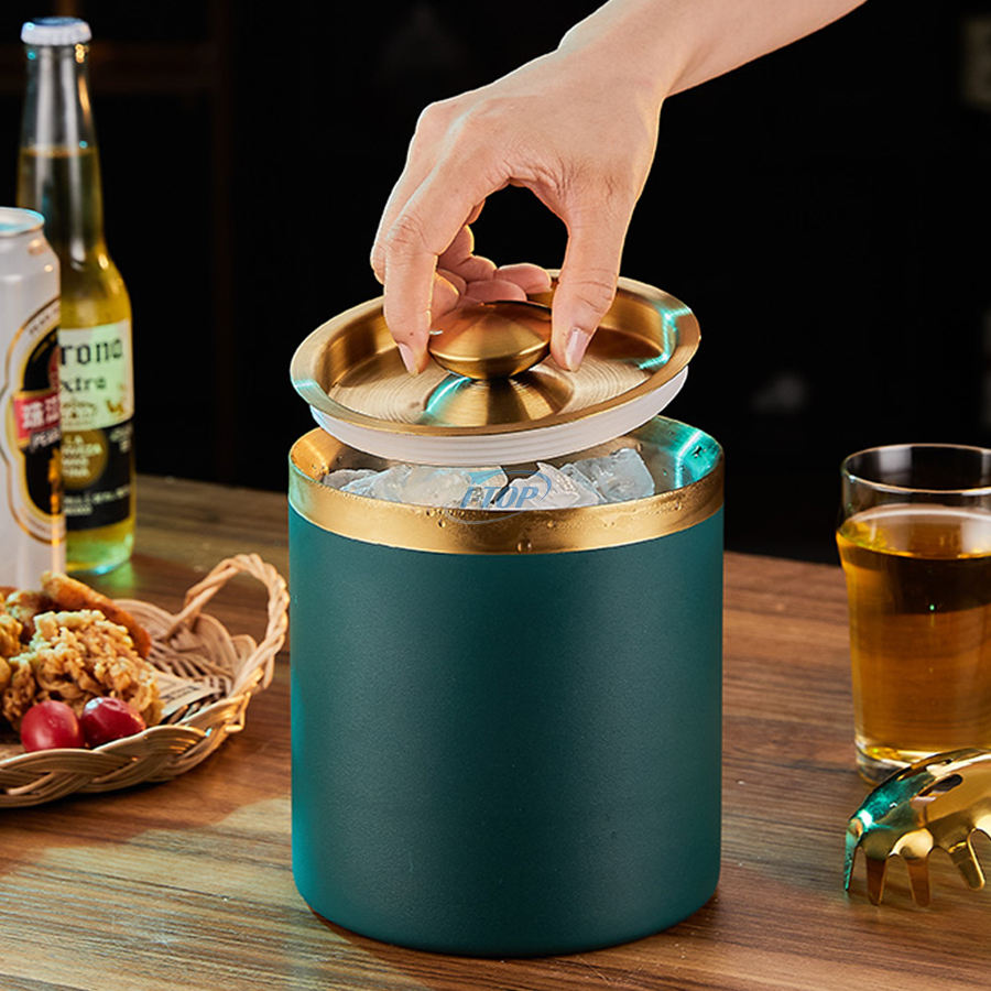 Cesta de hielo portátil de lujo de 3L para cóctel, enfriador dorado, cubo de vino, cubo de hielo de acero inoxidable de doble pared para fiestas
