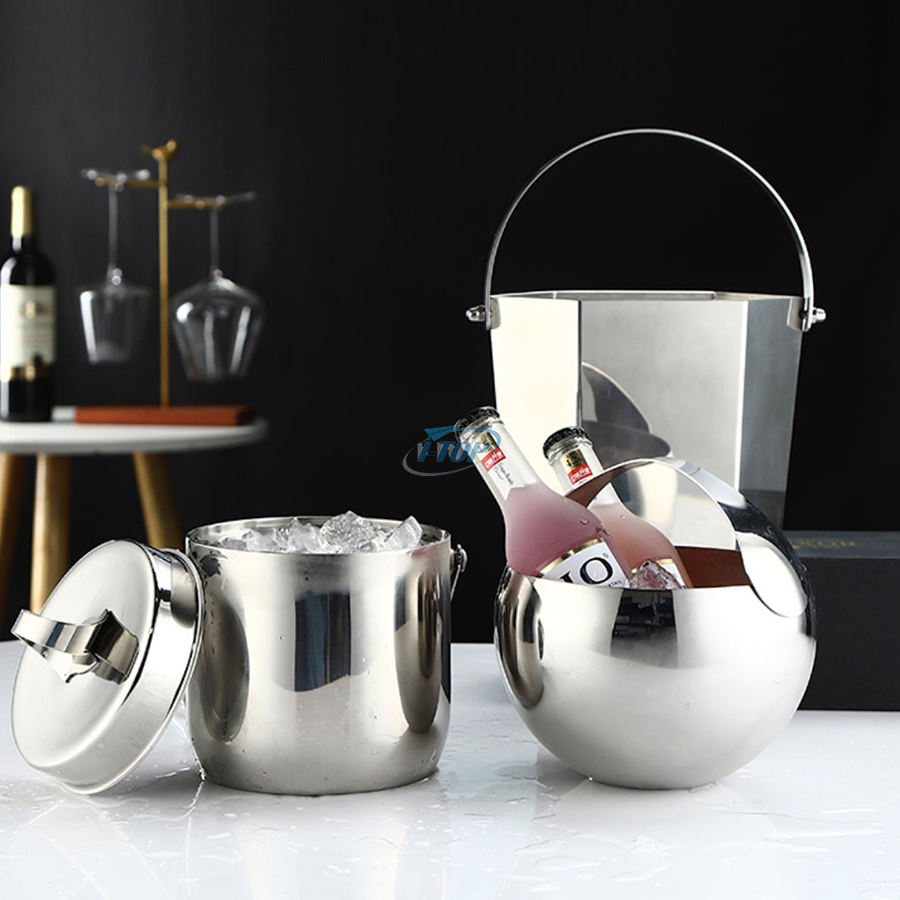 regalo perfecto 4L Cubo de metal plateado Enfriador de cubo de vino Cubo de hielo galvanizado con doble pared