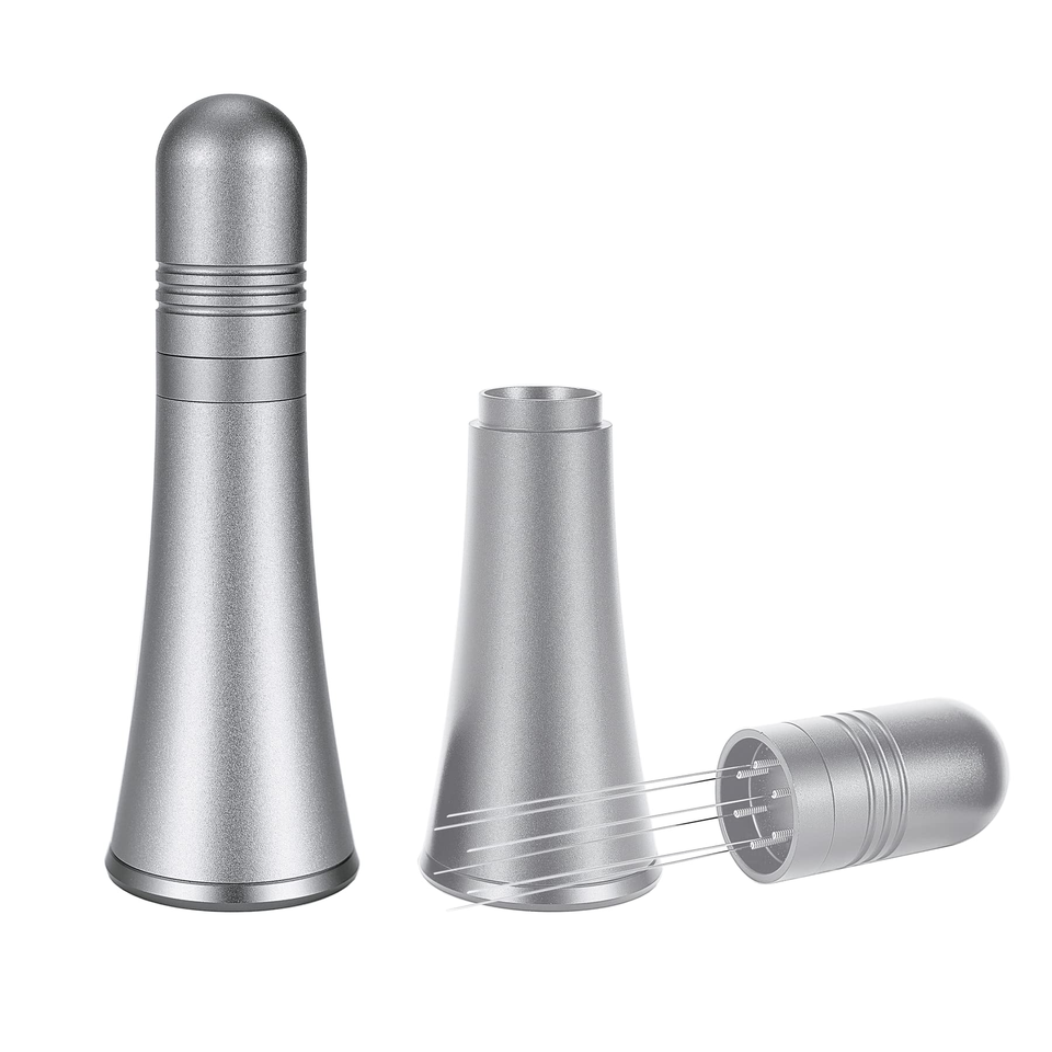 Agitador de café espresso, herramienta de agitación de café de aleación de aluminio con cepillo limpio, distribuidor de café tipo aguja con soporte de mango