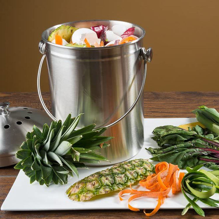 Contenedor de compostaje de cocina para encimera de cocina de acero inoxidable de 1,3 galones con 1 contenedor de compostaje con filtro de carbón de repuesto