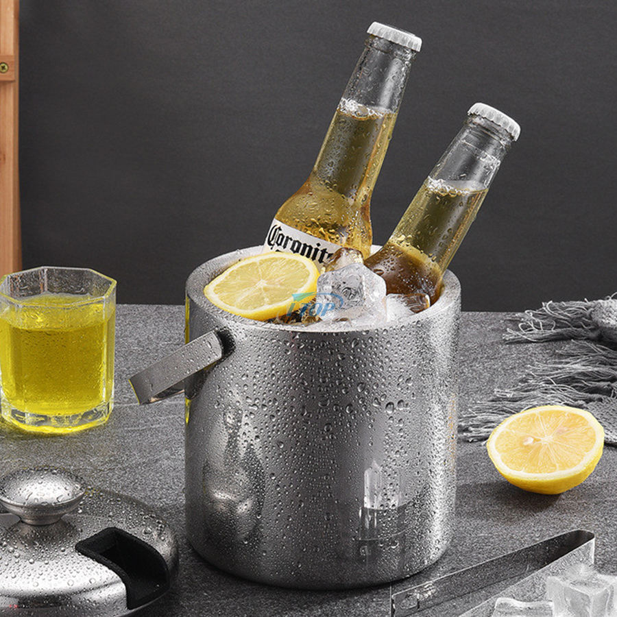 Enfriador de bebidas de fiesta con logotipo personalizado, acero inoxidable aislado, mantiene el hielo congelado, cubo de hielo más largo para cócteles y fiestas