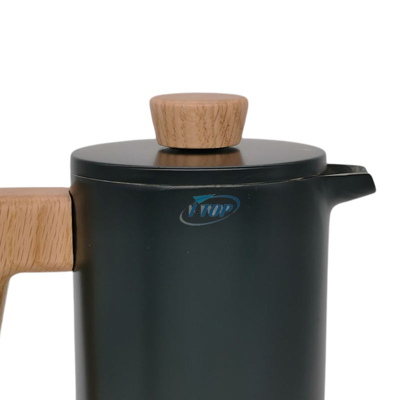 Cafetera de acero inoxidable 304 con mango de madera térmica aislada de doble pared de prensa francesa