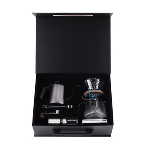 Juego de regalo disponible de muestra, kit de café de goteo para viajes al aire libre con filtro de molinillo de café manual, tetera y cuchara