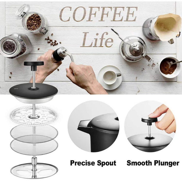 Prensa francesa de acero inoxidable 304, cafetera de doble pared con aislamiento de Metal, prensa de café y cafetera de té, fácil de limpiar