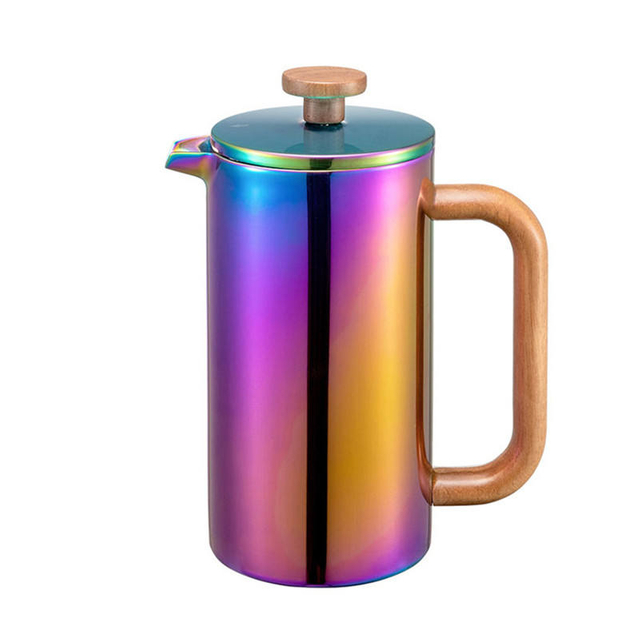 Cafetera de prensa francesa de acero inoxidable 304, incluye cuchara con clip, resistente a huellas dactilares, doble pared aislada