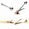 Cuchara medidora de colores, cuchara de café de Metal de grado alimenticio, cuchara medidora de café de acero inoxidable dorado con Clip de sellado
