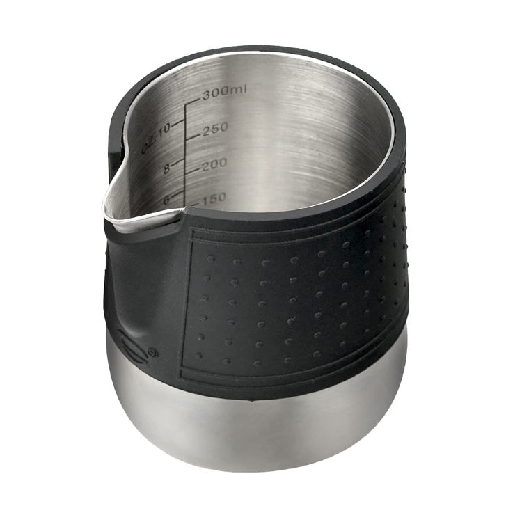 Jarra para espumar leche Jarra de vapor de leche de acero inoxidable Boquilla redondeada Almohadillas de agarre de silicona resistentes al calor Jarra de leche