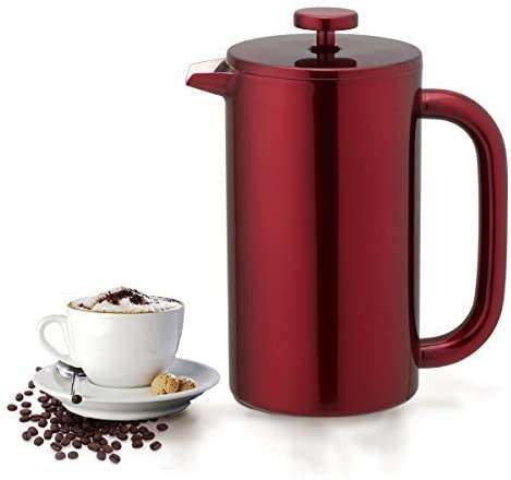 Cafetera de prensa francesa, ¡incluye pala con clip!Resistente a huellas dactilares, acero inoxidable con aislamiento de doble pared, 4 tazas grandes