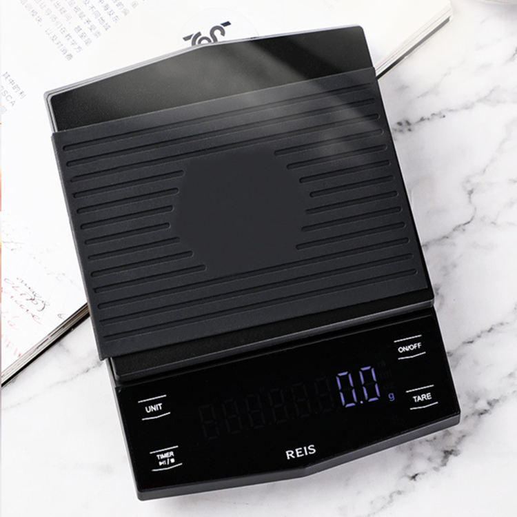 Báscula de café digital con temporizador CestMall 3 kg / 0.1 g Pantalla oculta LED alta Báscula de cocina con placa de metal recargable por USB