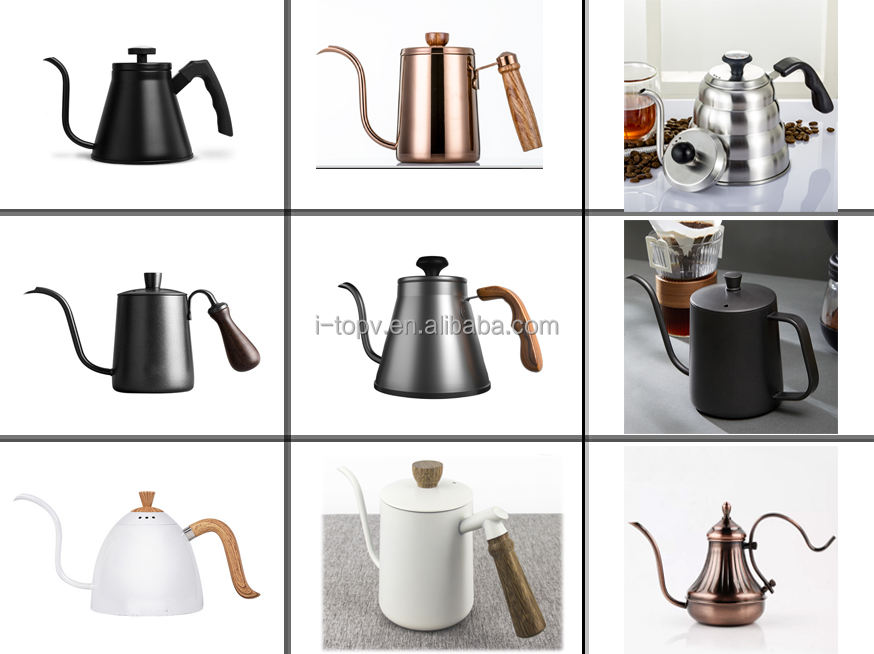 Utensilios de cocina de acero inoxidable premium personalizados vierten sobre hervidor de café hervidores de cuello de cisne de té para la venta