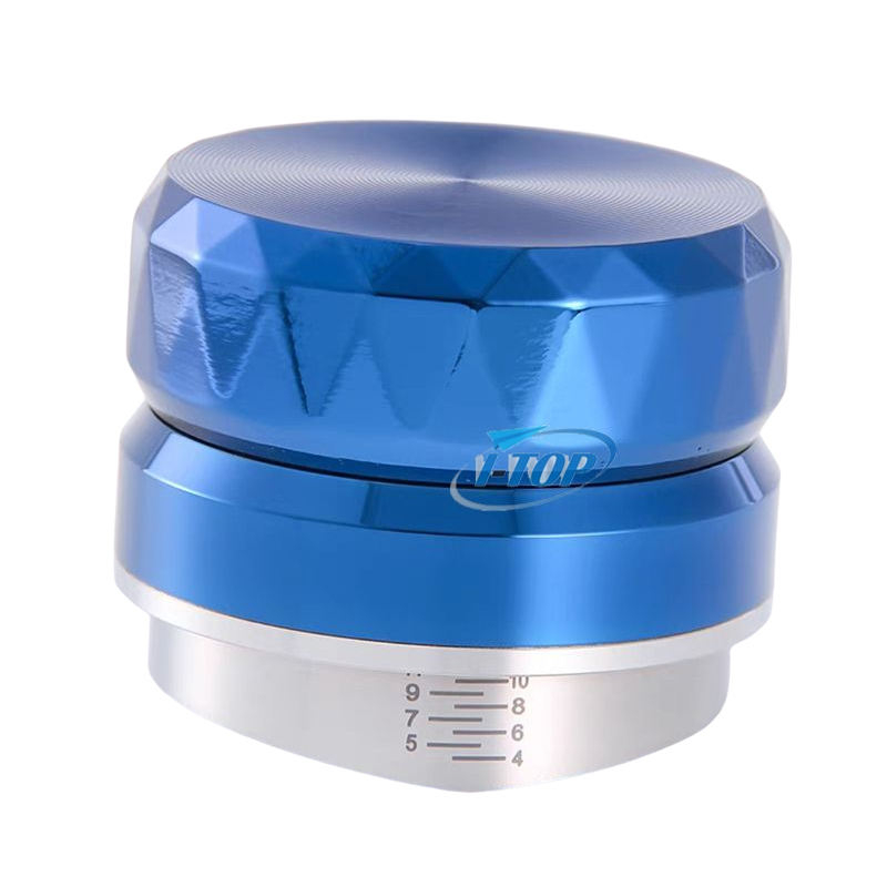 Distribuidor de café ajustable azul metálico Base de acero inoxidable 304 para suavizar el nivelador de café en polvo