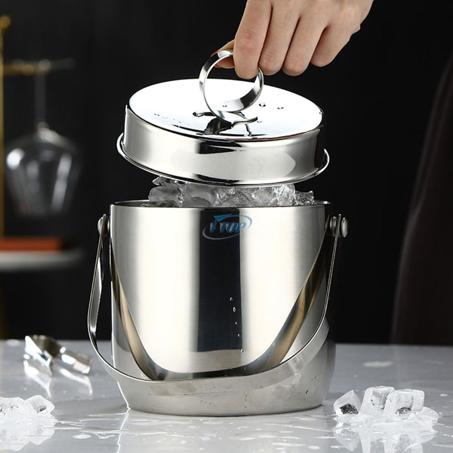 regalo perfecto 4L Cubo de metal plateado Enfriador de cubo de vino Cubo de hielo galvanizado con doble pared