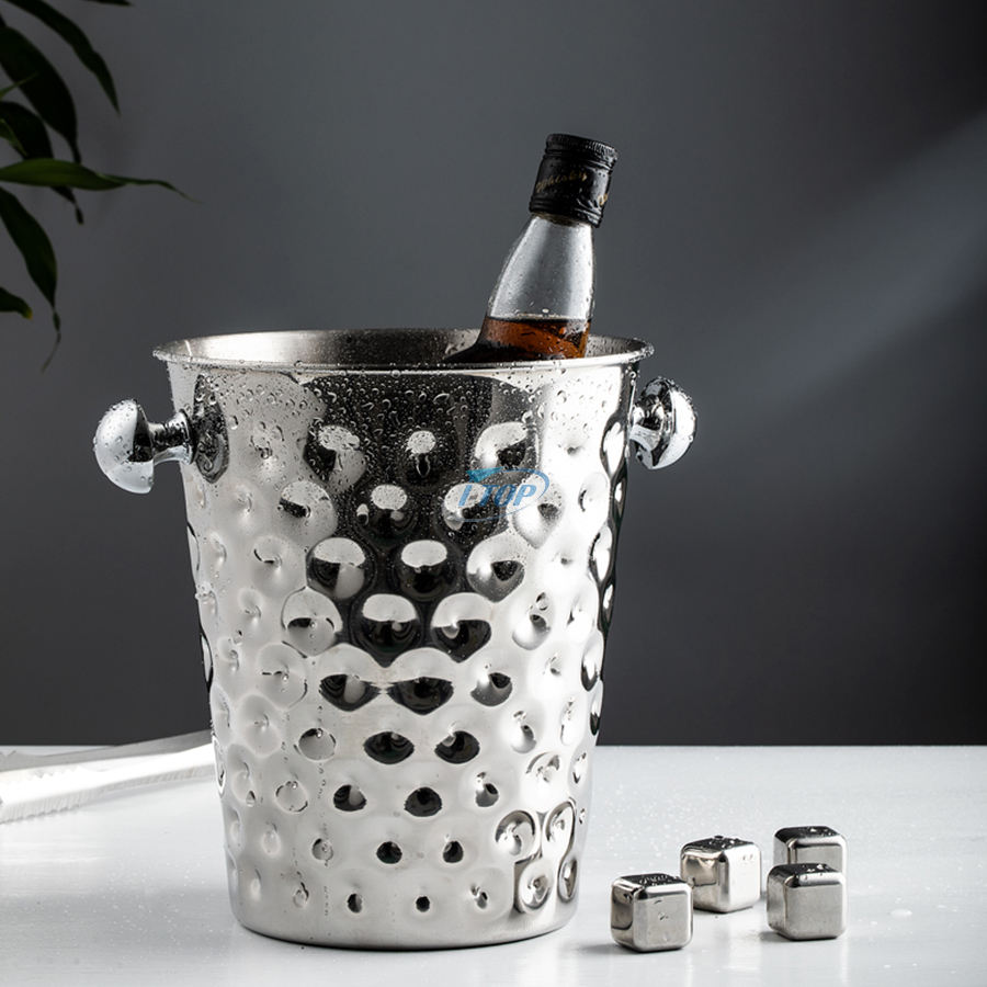 Venda al por mayor el cubo de hielo galvanizado del cubo del metal del refrigerador del cubo del vino de plata 4L para acampar
