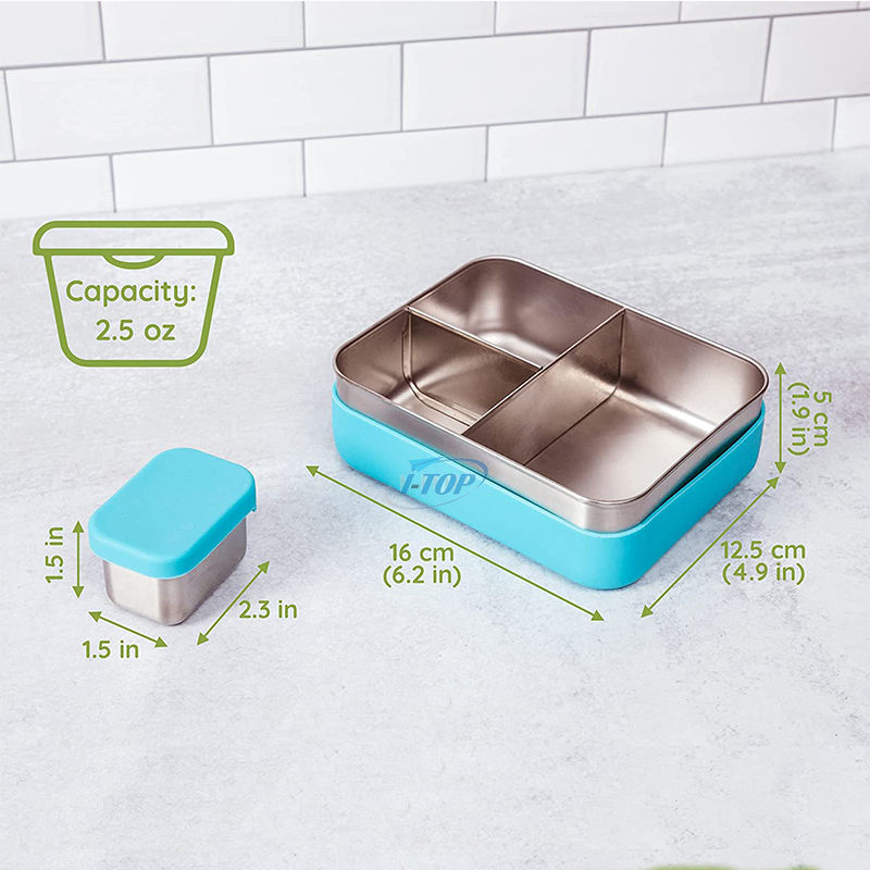 Nueva llegada a prueba de fugas 3 compartimentos escuela niños estilo bento contenedor de almacenamiento de alimentos fiambrera de acero inoxidable fiambrera bento para