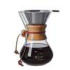 Venta caliente verter sobre cafetera jarra de vidrio de borosilicato alto con goteo de café de acero inoxidable sin papel y manga de madera