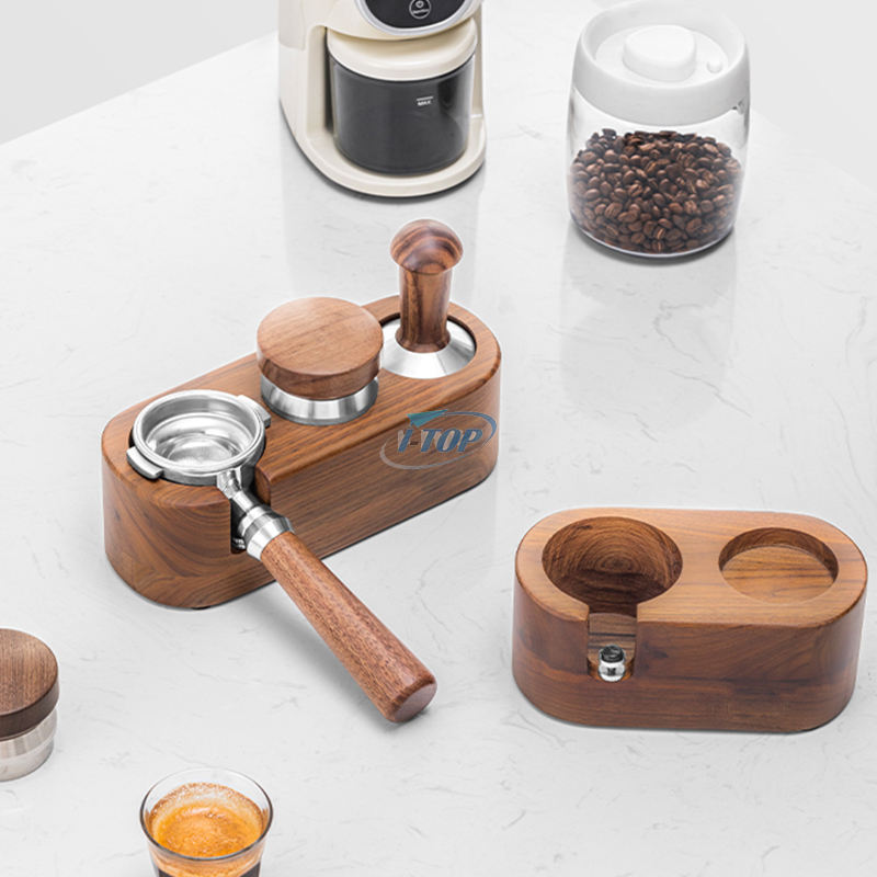 Alfombrilla de madera para Espresso, filtro de café de madera, soporte de manipulación con manipulador de café y distribuidor, caja de golpe de Espresso para cocina