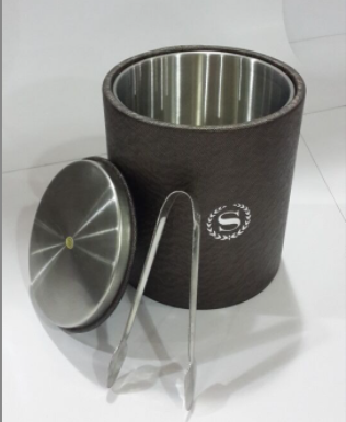 habitación de hotel cuero de la pu mini cerveza pequeña vino champán cubo de hielo de acero inoxidable enfriador de vino cubo de hielo con pinzas