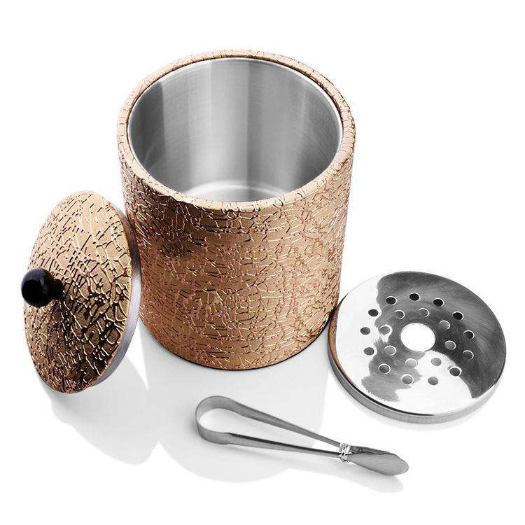 habitación de hotel cuero de la pu mini cerveza pequeña vino champán cubo de hielo de acero inoxidable enfriador de vino cubo de hielo con pinzas