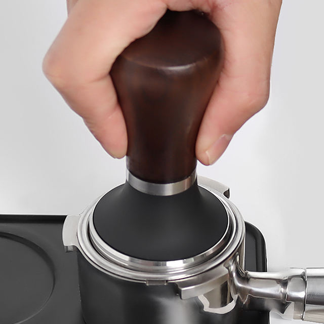 Prensa de café espresso portátil de acero inoxidable con mango de madera para café molido Tamper de café