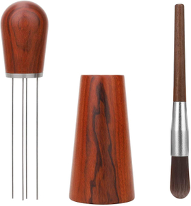 Espresso Coffee Stirrer barista Aguja agitadora para distribución de Espresso Mango y soporte de madera natural