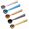 Cuchara medidora de colores, cuchara de café de Metal de grado alimenticio, cuchara medidora de café de acero inoxidable dorado con Clip de sellado