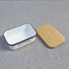 Recipiente de metal con tapa de madera de bambú para cocina Caja de almacenamiento de queso de azúcar de metal Plato de mantequilla
