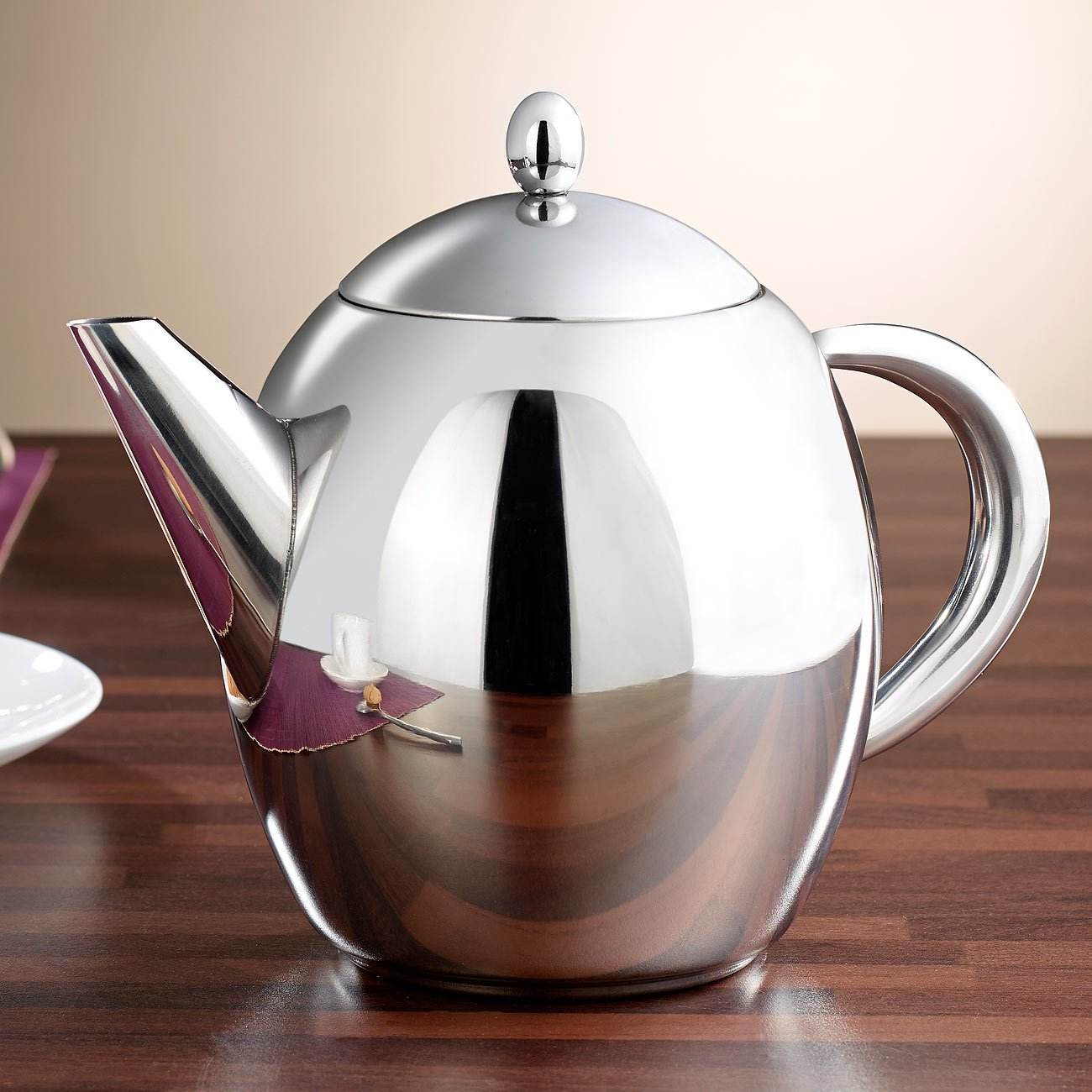 Tetera de acero inoxidable de 1,2 l con infusor para té suelto El aislamiento de doble pared mantiene el té caliente durante más tiempo