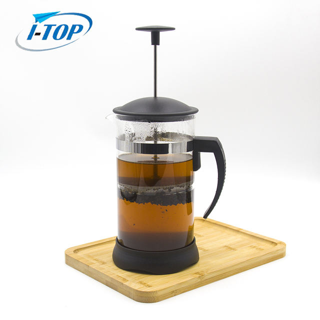 I-TOP GFP08 Cafetera de vidrio resistente al calor duradera mejorada Prensa francesa con soporte y mango de acero inoxidable