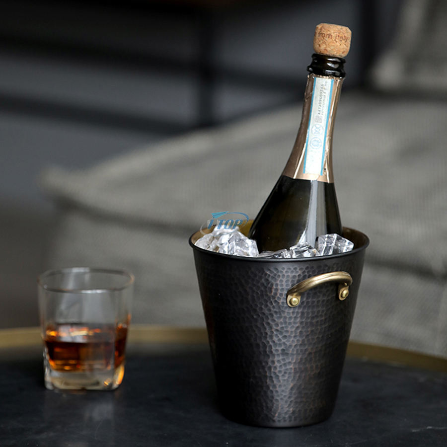 Cubo de vino de plata con logotipo personalizado 4L, cubo de Metal enfriador, cubo de hielo galvanizado con cuchara y tapa