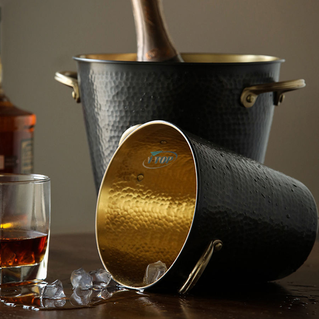 Cubo de vino de plata con logotipo personalizado 4L, cubo de Metal enfriador, cubo de hielo galvanizado con cuchara y tapa
