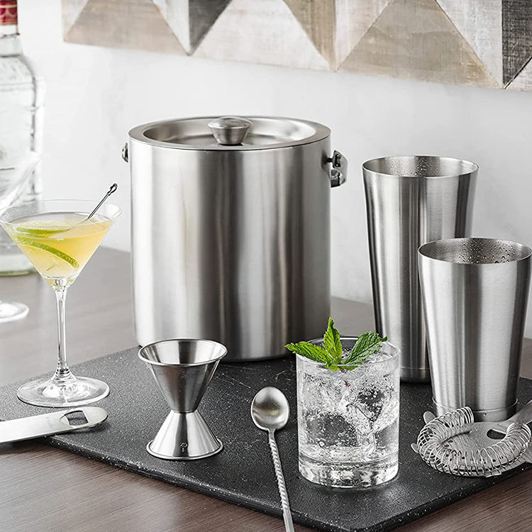 Cubo de hielo de Metal de alta calidad, enfriador de bebidas para fiestas, cubo de hielo aislado de acero inoxidable de doble pared para botella de vino
