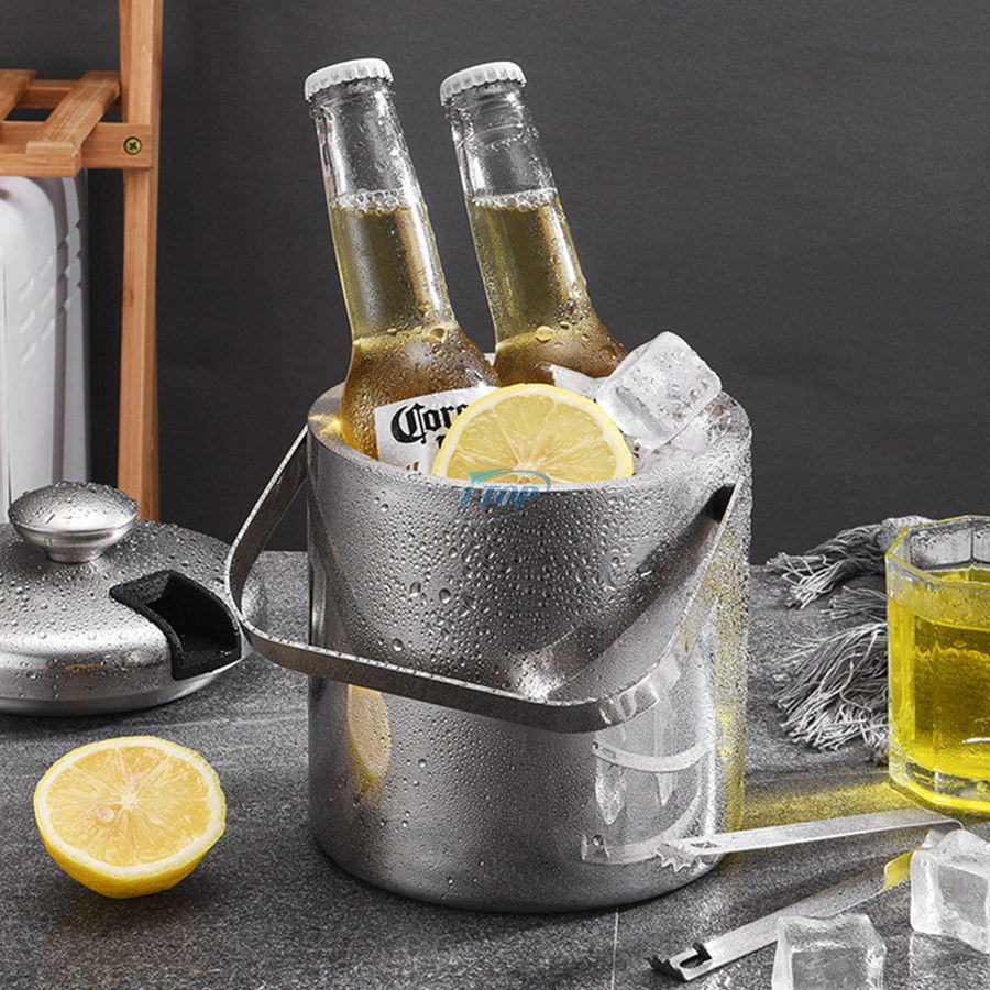 Enfriador de bebidas de fiesta con logotipo personalizado, acero inoxidable aislado, mantiene el hielo congelado, cubo de hielo más largo para cócteles y fiestas