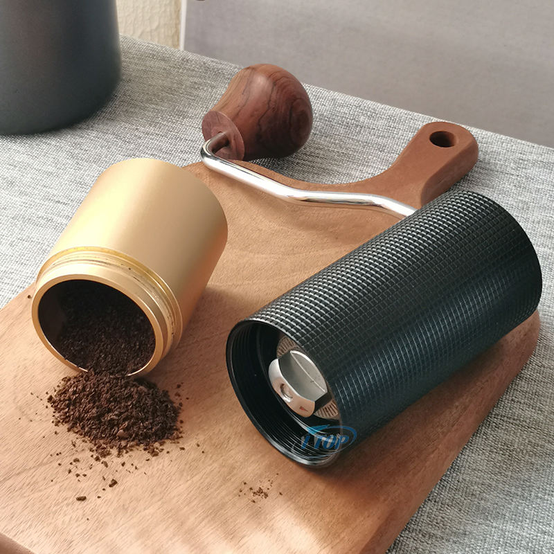 Molinillo de café expreso Manual, rebabas ajustables, de acero inoxidable, portátil, Manual, Mini molinillo de granos de café, mango de madera