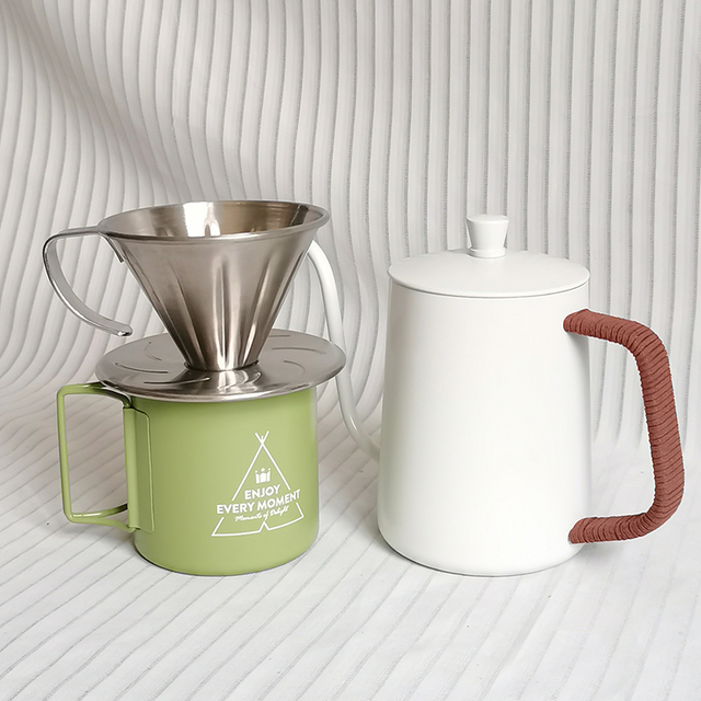 Juego de café para exteriores de acero inoxidable, juego de goteador de café v60, juego de bolsas de viaje para café