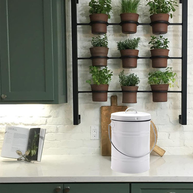 Contenedor compostable de alimentos redondo de metal para interiores para el hogar Papelera de compostaje Fibra de cocina
