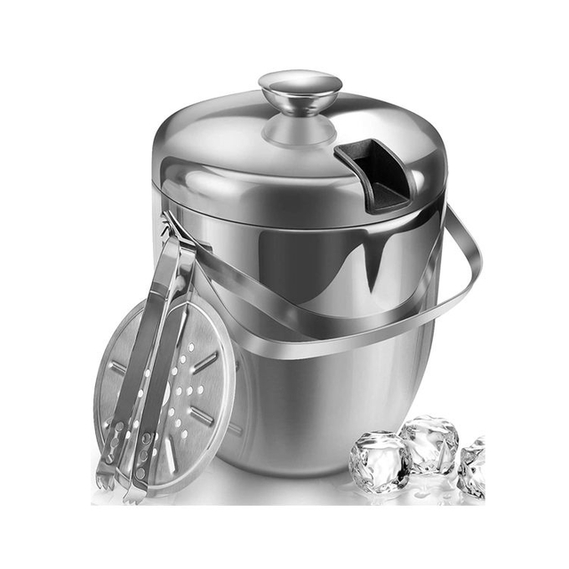 Hielera aislada con pinzas y tapas para fiestas y bares, acero inoxidable de doble pared con colador Hielera con tapa