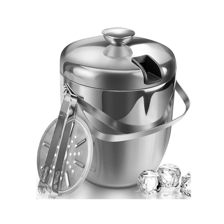 Hielera aislada con pinzas y tapas para fiestas y bares, acero inoxidable de doble pared con colador Hielera con tapa
