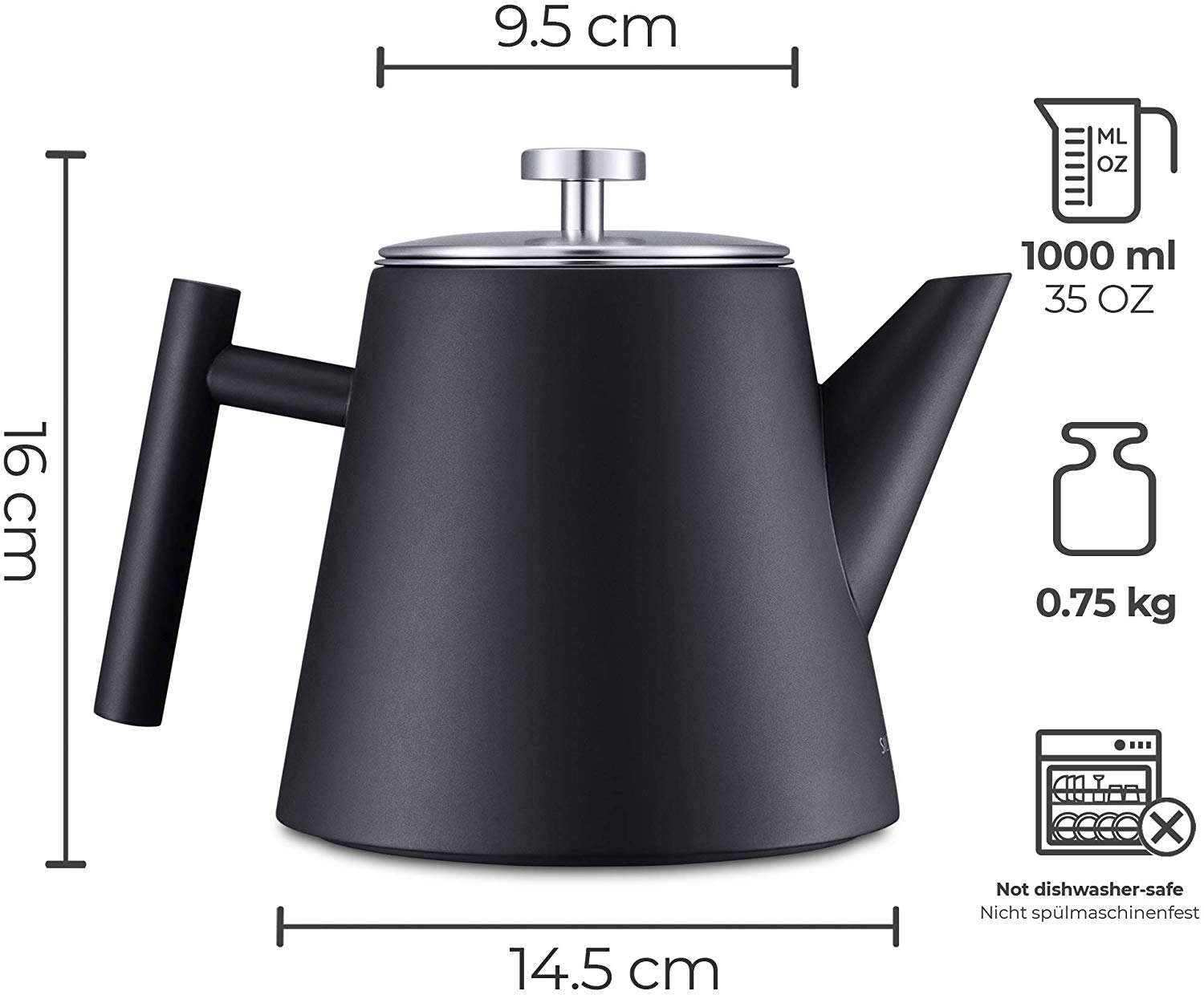 Tetera de acero inoxidable con calentador de doble pared de 1,2 L Mantiene el té caliente durante mucho tiempo con la tetera con infusor de té