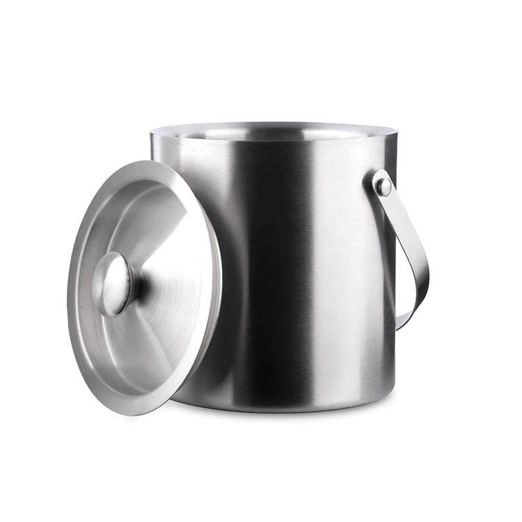 Hielera portátil aislada de acero inoxidable de doble pared con tapa y pinza para hielo incluida El colador mantiene el hielo frío y seco