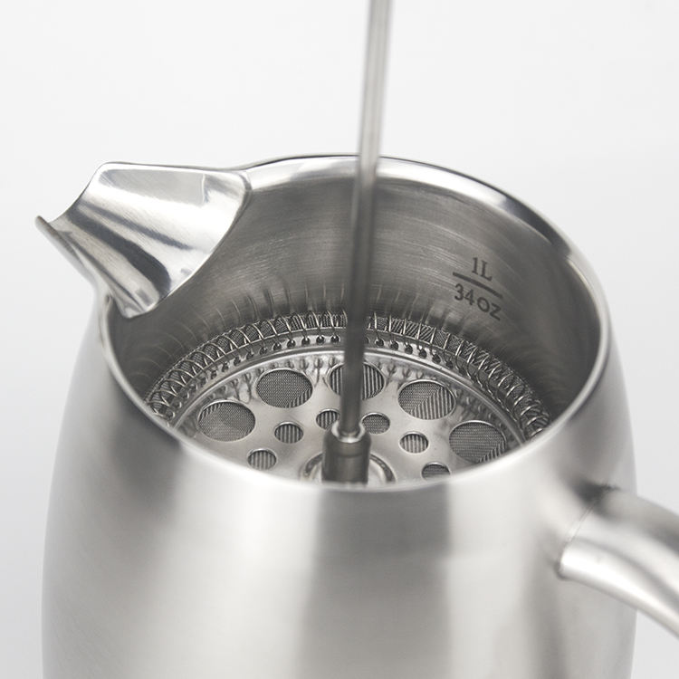 Prensa de café satinada de 34 onzas, acero inoxidable de doble pared, apta para lavavajillas, prensa francesa