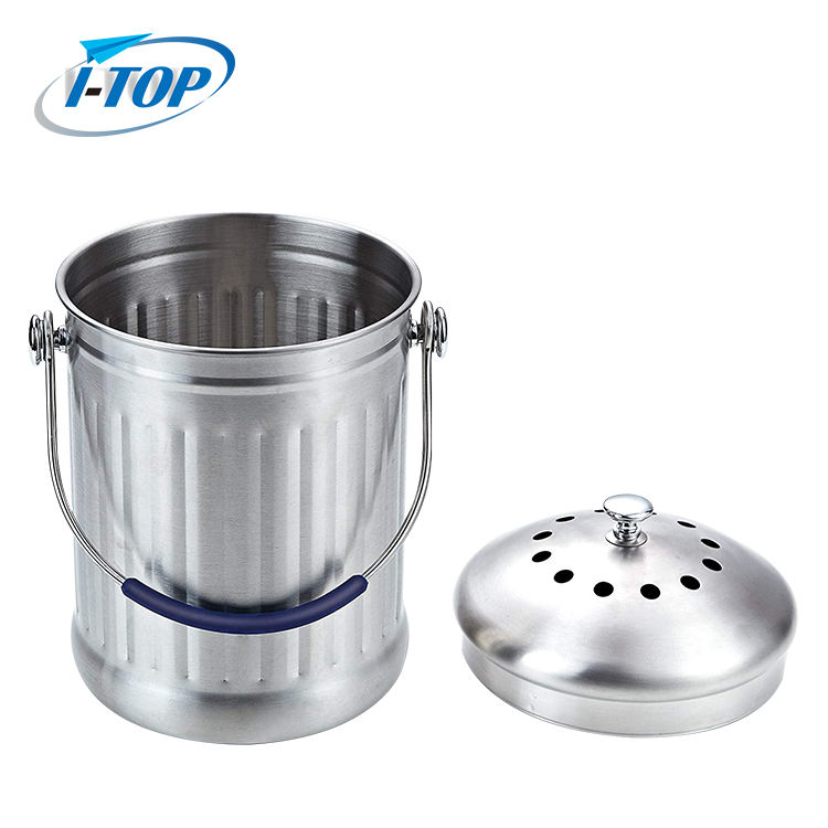 Contenedor de compost de acero inoxidable para encimera de cubo de abono de cocina para interiores de 1,0 galones con tapa sellada