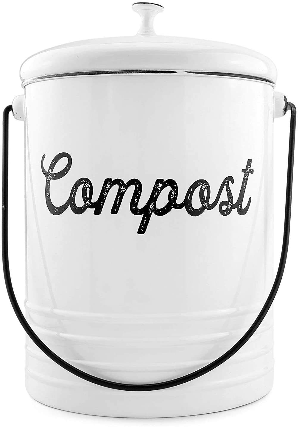 Compostador de 1,3 galones para encimera de cocina, a prueba de óxido, filtros antiolor para interiores, cubo de compostaje con tapa