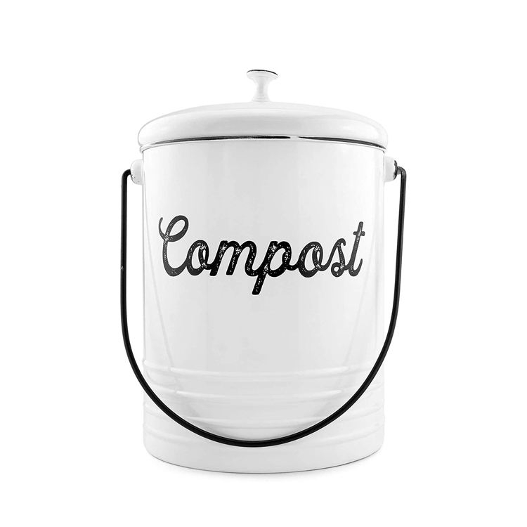 Compostador de 1,3 galones para encimera de cocina, a prueba de óxido, filtros antiolor para interiores, cubo de compostaje con tapa